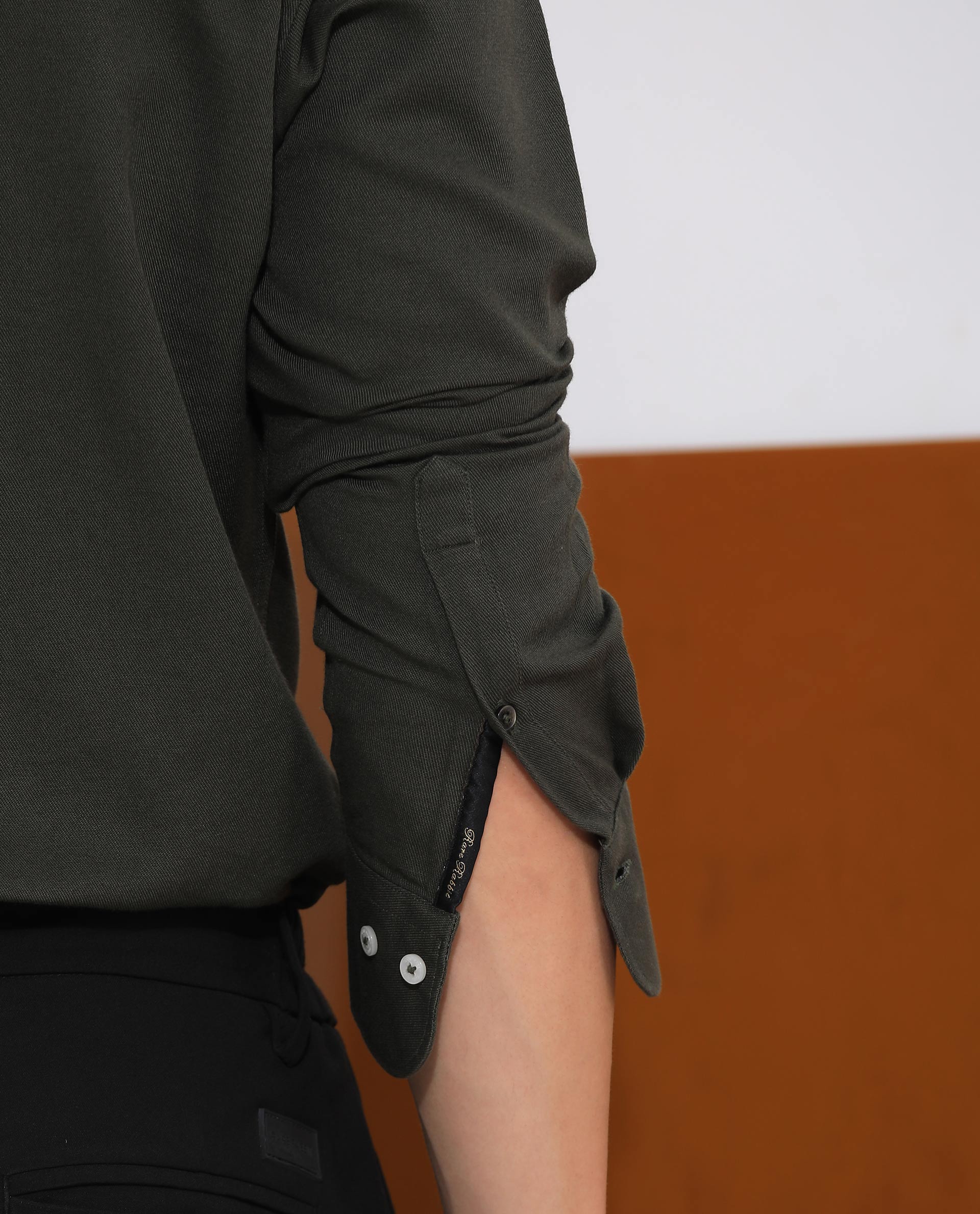 Rare Rabbit Mens Otago Olive Cotton Fabric Full Sleeves Regular Fit Solid Twill Shirt - view 5