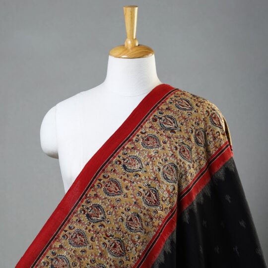 ITOKRI CRAFTS INITIATIVE Black - Pochampally Ikat Fabric with Kalamkari Border 17
