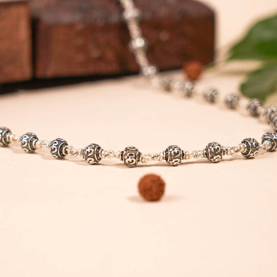 Prinjal Jewellers Silver Mala (Om Beads)