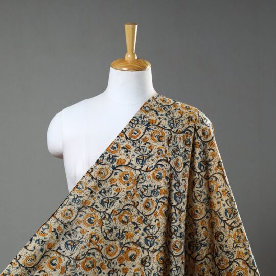 SOUTH KARGHA Beige - Natural Dyed Block Print Cotton Kalamkari Fabric 08