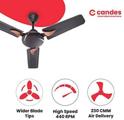 Candes Arena 900mm High-Speed Decorative Ceiling Fans for Home | BEE Star Rated 405 RPM Anti-Dust | 2 Years Warranty (Coffee Brown) Pack of 1 - view 2