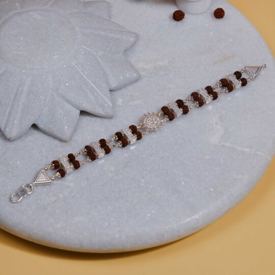 Prinjal Jewellers Real Rudraksha Silver Bracelet with Om Embedded in Surya Double Line for Men - view 2