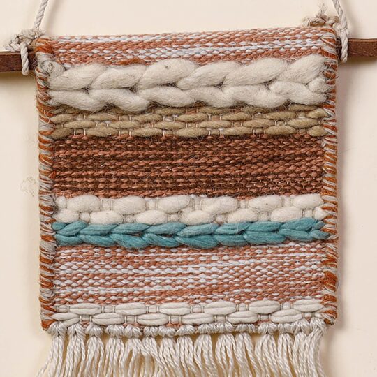 ITOKRI CRAFTS INITIATIVE Bhadohi Handwoven Wool Geometric Fringed Wall Hanging - view 2