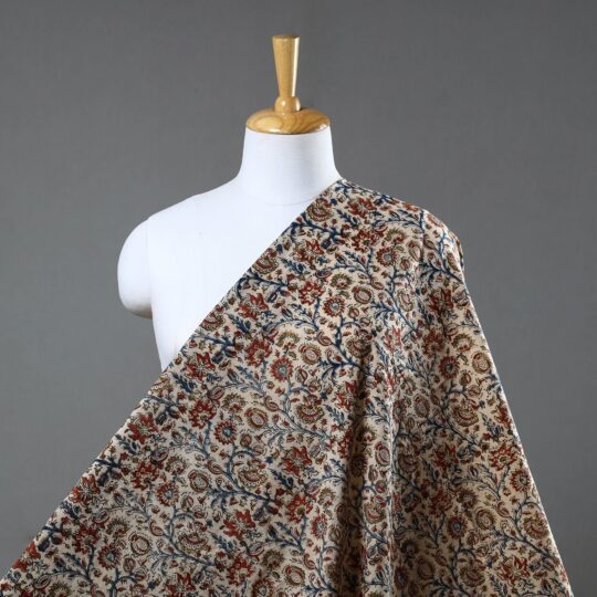 PITCHUKA SRINIVAS KALAMKARI PEDANA Beige - Block Print Cotton Pedana Kalamkari Fabric 03