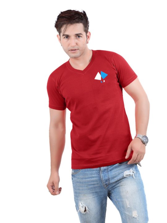 BlackTree Red V-neck Branded T-shirt For Men's. - RED V-NECK BRANDED T-SHIRT FOR MEN'S..