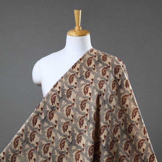 PITCHUKA SRINIVAS KALAMKARI PEDANA Beige - Block Print Cotton Pedana Kalamkari Fabric 18