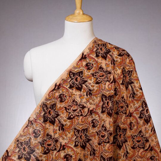 VENKATA BHANU KALAMKARI PEDANA Beige - Pedana Kalamkari Block Printed Cotton Fabric