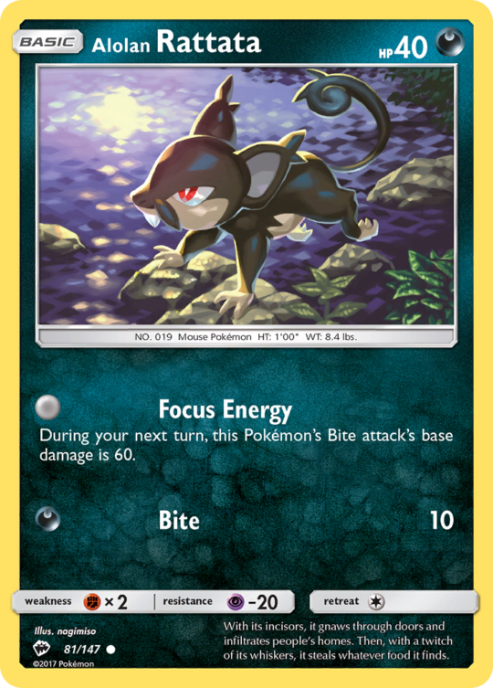 Common sm3-81 reverse – Pokémon Alolan Rattata - 81/147 - Common [sm3-81] [Reverse Holo] - Alolan Rattata - 81/147 - Common
