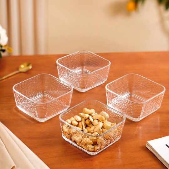 Nestasia Set Of 4 Glass Bowls Square Textured 300ml