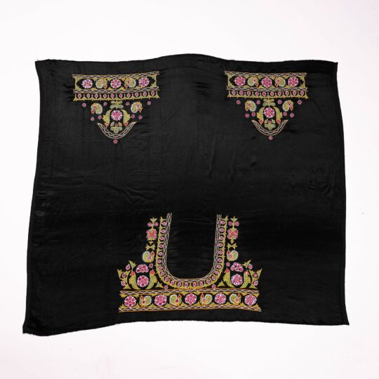 KACHCHH JI CHHAAP Black - Ahir Hand Embroidery Kutch Mirror Work Mashru Silk Blouse Piece - view 2