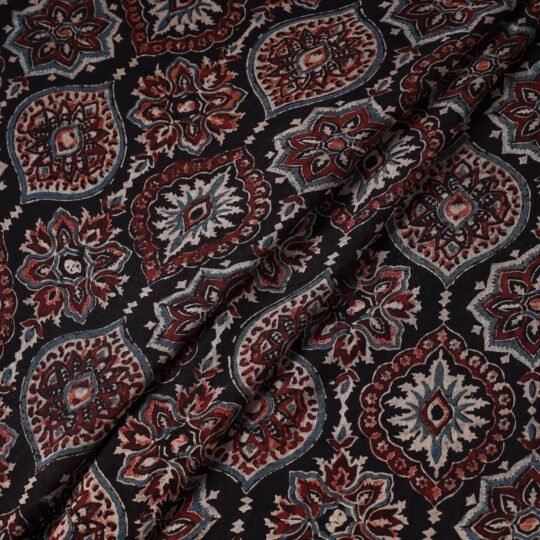 KACHCHH JI CHHAAP Black Patterned Block Print Mul Cotton Ajrakh Fabric - view 2