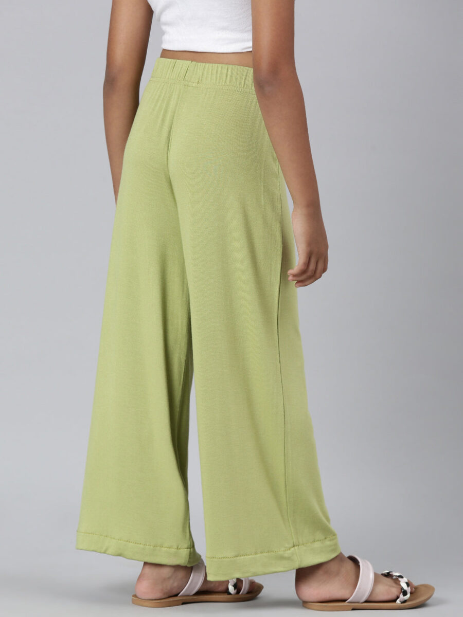 Go Colors Girls Solid Light Pista Knit Palazzo