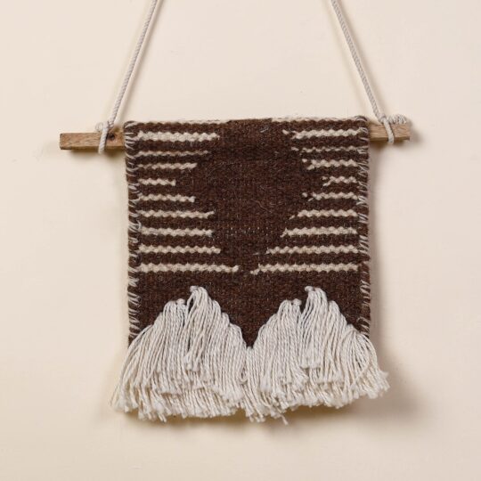 ITOKRI CRAFTS INITIATIVE Bhadohi Handwoven Wool Geometric Fringed Wall Hanging - view 2