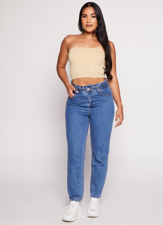 Rainbow Shops Paperbag Waist Straight Leg Jeans