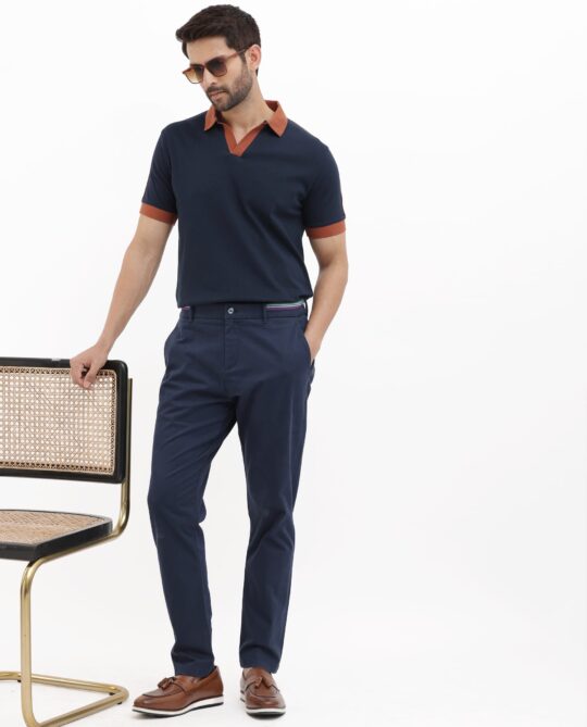 Rare Rabbit Mens Geller Navy Cotton Fabric Short Sleeves Regular Fit Solid Polo T-Shirt - view 2