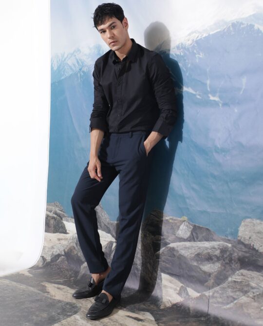 Rare Rabbit Men's Fullslee Black Cotton Fabric Full Sleeves Solid Shirt - view 2