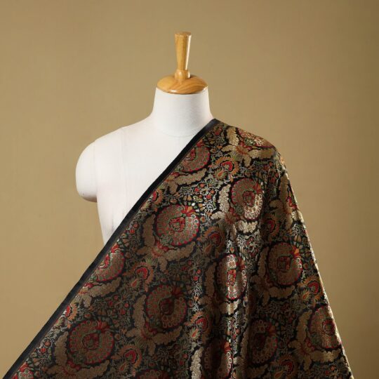 ITOKRI CRAFTS INITIATIVE Black - Kimkhab Silk Zari Banarasi Brocade Fabric 13