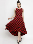 Women Checked Red Round Neck Dress..