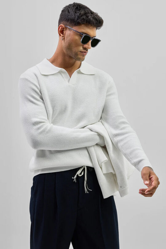 SNITCH White Knitted Polo Sweater