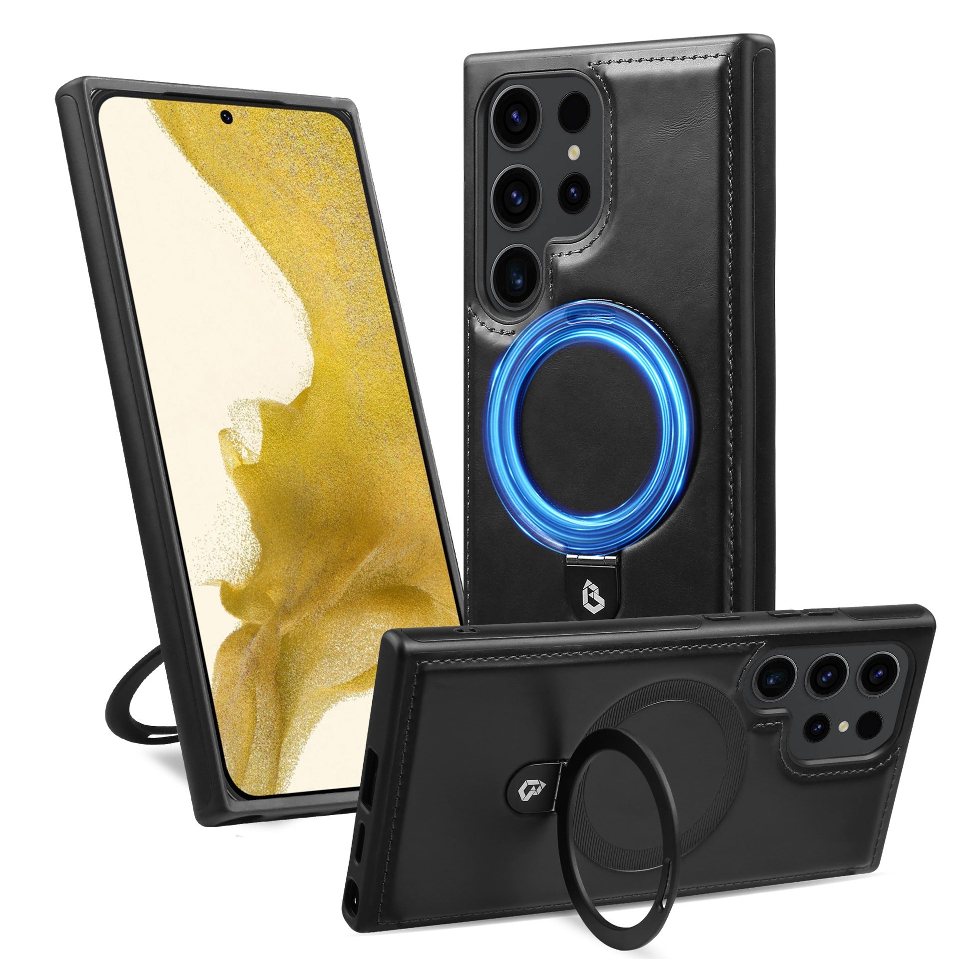 Million Cases Luxe Leather Magnetic Ring Holder Case - Samsung