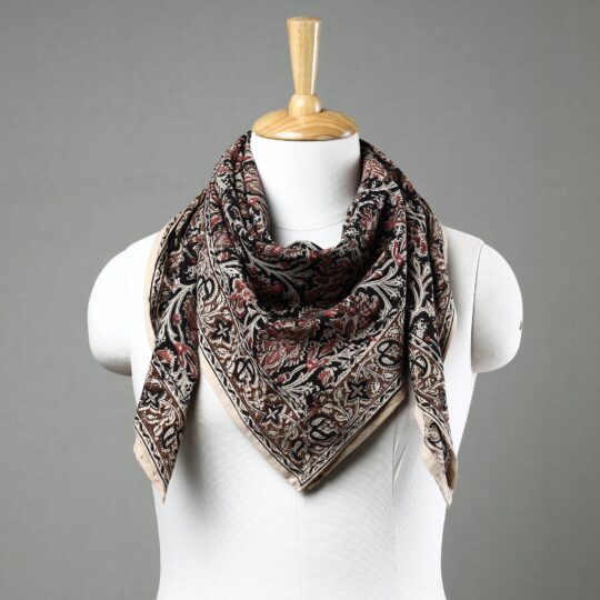 PITCHUKA SRINIVAS KALAMKARI PEDANA Black - Pedana Kalamkari Block Printed Natural Dyed Cotton Scarf 57