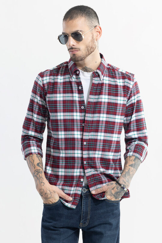 SNITCH Boldsquare Garnet Red Checks Shirt