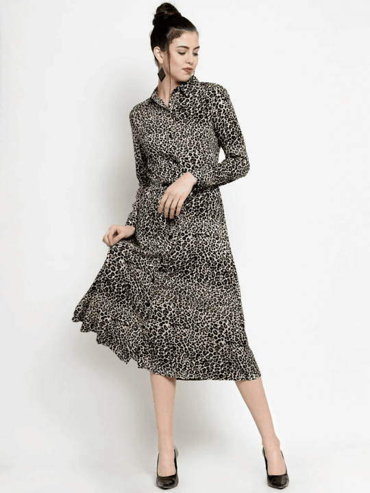 BlackTree Beige Printed Collar Shirt Dress..