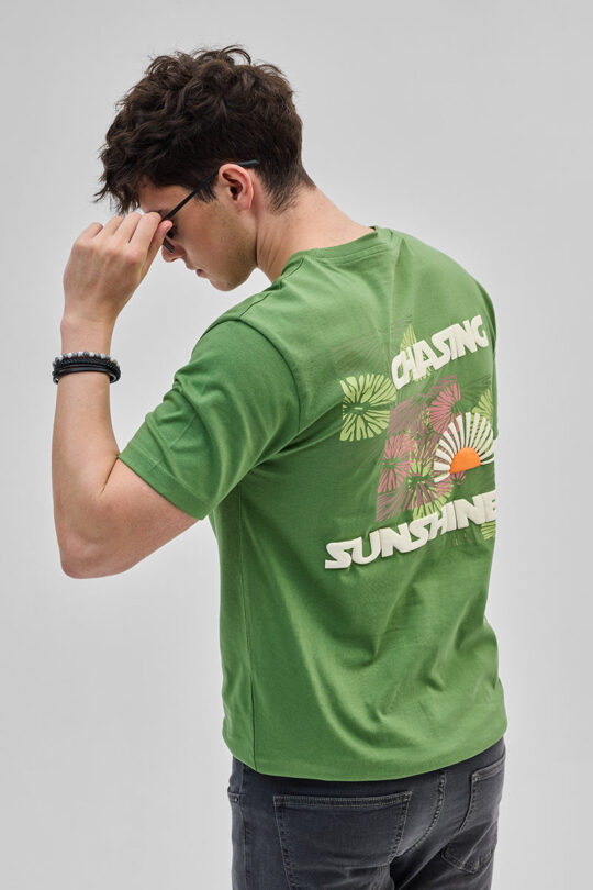 SNITCH Sun Downer Green Slim Fit T-Shirt