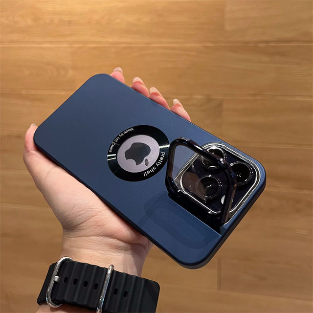 Apple iPhone 15 Series Luxury Camera Protector Stand Case With Logo Cut - view 5