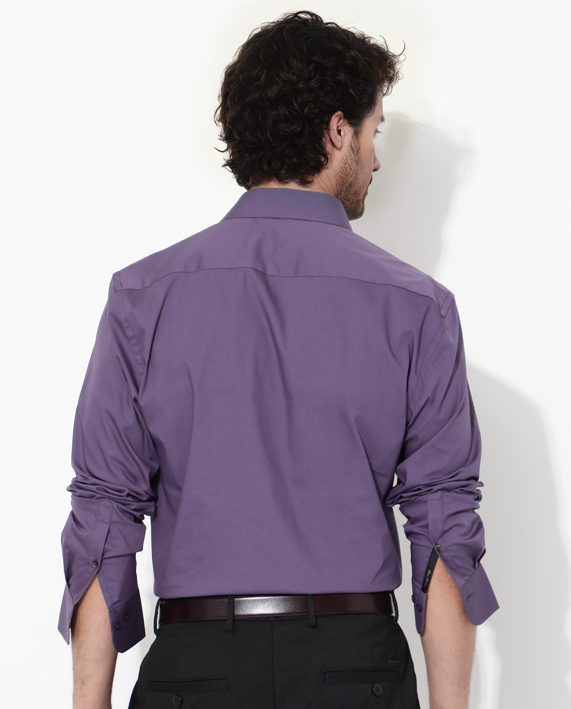Rare Rabbit Men's Benedict Dusky Purple Cotton Poly Elastane Blend Fabric Full Sleeve Solid Formal Shirt - view 8