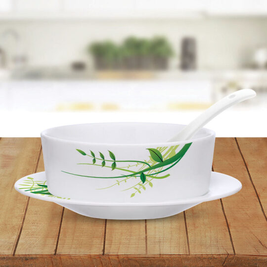My Borosil Larah by Borosil Green Herbs Soup Bowl w Saucer Set