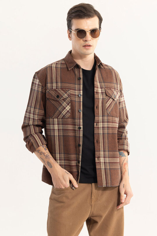 SNITCH Square Grid Brown Checks Shirt