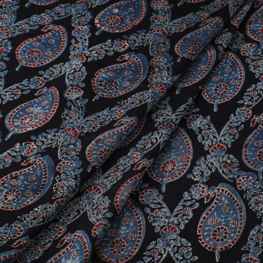 AJRAKH BY JABBAR KHATRI Black - Ajrakh Block Printed Modal Silk Fabric from Kutch 12 - view 2