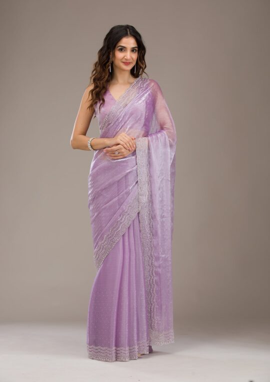 Koskii Lavender Stonework Chiffon Saree – Women's