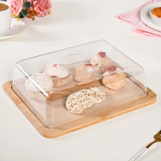 Nestasia Rectangle Wooden Cake Stand With Cloche
