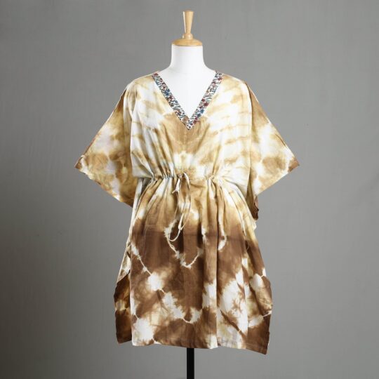 ITOKRI CASUALS Brown - Shibori Tie-Dye Cotton Kaftan with Tie-Up Waist (Medium)