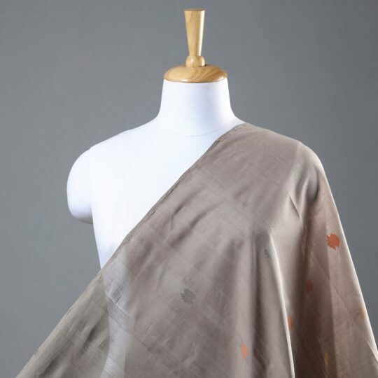CREYO Brown - Godavari Jamdani Multicolor Lotus Thread Buti Handloom Cotton Fabric