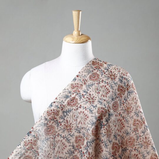 PITCHUKA SRINIVAS KALAMKARI PEDANA Beige - Pedana Kalamkari Block Print Chanderi Silk Fabric