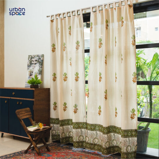 Urban Space -Home Furnishing Store 100% MalMal Cotton Curtains, Semi-Transparent with Tab Top, Pack of 2 Curtains - Indian Summer Olive Green - view 2