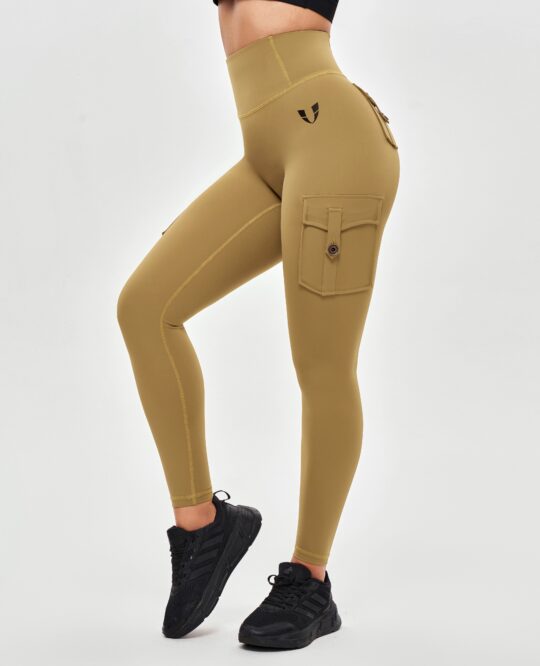 FIRM ABS High Waisted Cargo Leggings - Deer Brown