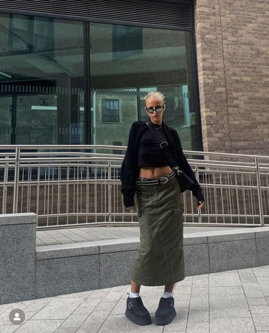 Normore Denim Cargo Skirt – Green