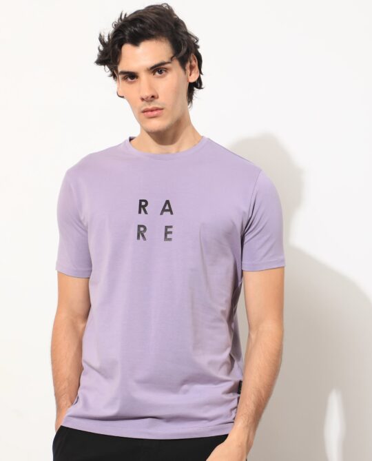 Rare Rabbit Mens Lalyy Purple Cotton Lycra Fabric Short Sleeves Slim Fit T-Shirt - view 2