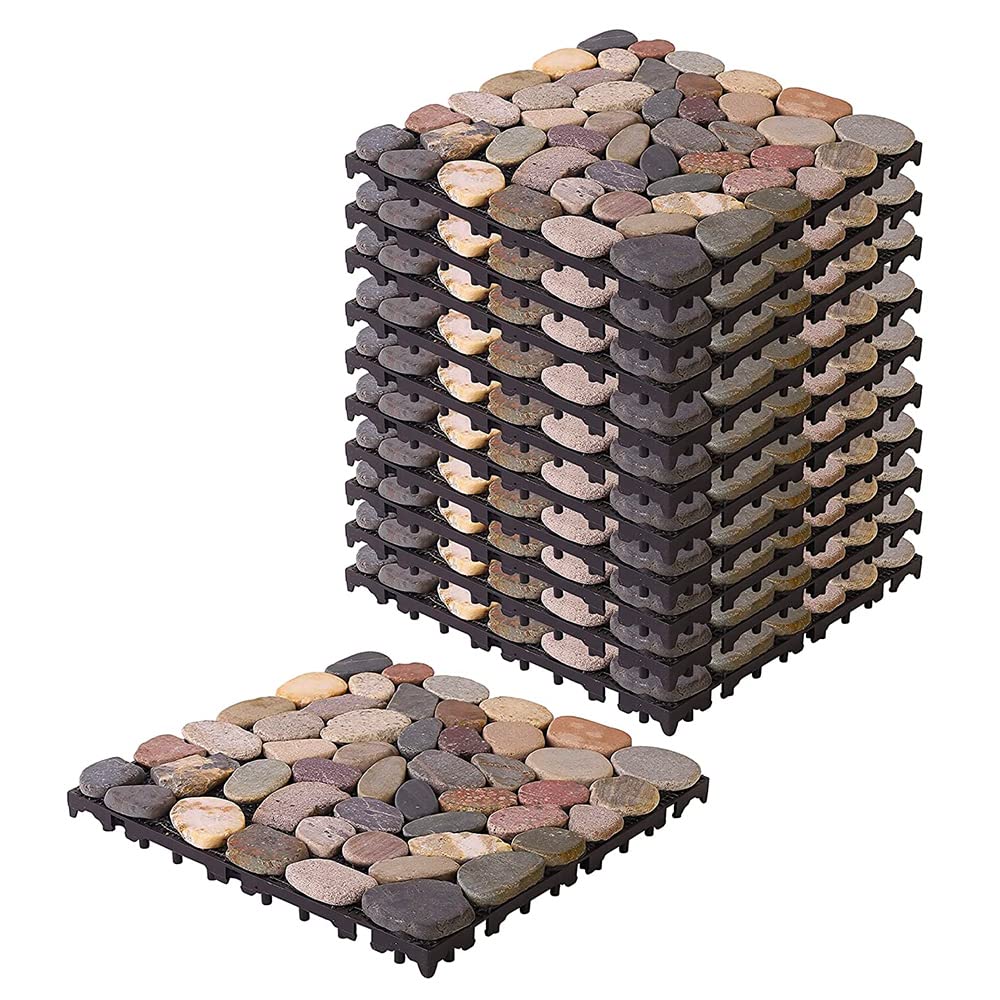 Deck tiles set – Cheston Tiles for Floor with Interlocking I Pebble Floor Tiles I Weather & Water Resistant I Tiles for Garden, Balcony & Poolside I 12" X 12" Deck Til