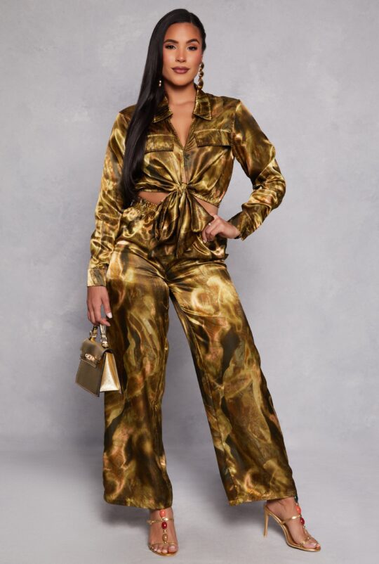 Rainbow Shops Satin Printed Crop Top and Pants Set - view 2