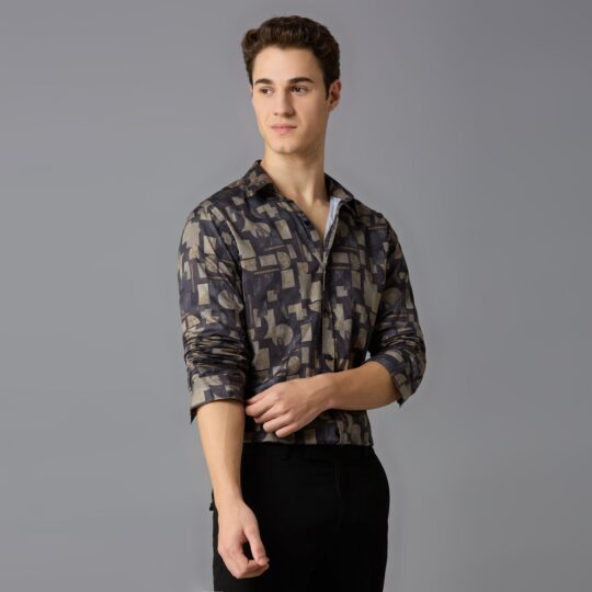 MARK & ALBERT Giza Cotton Printed Shirt – Beige - view 2