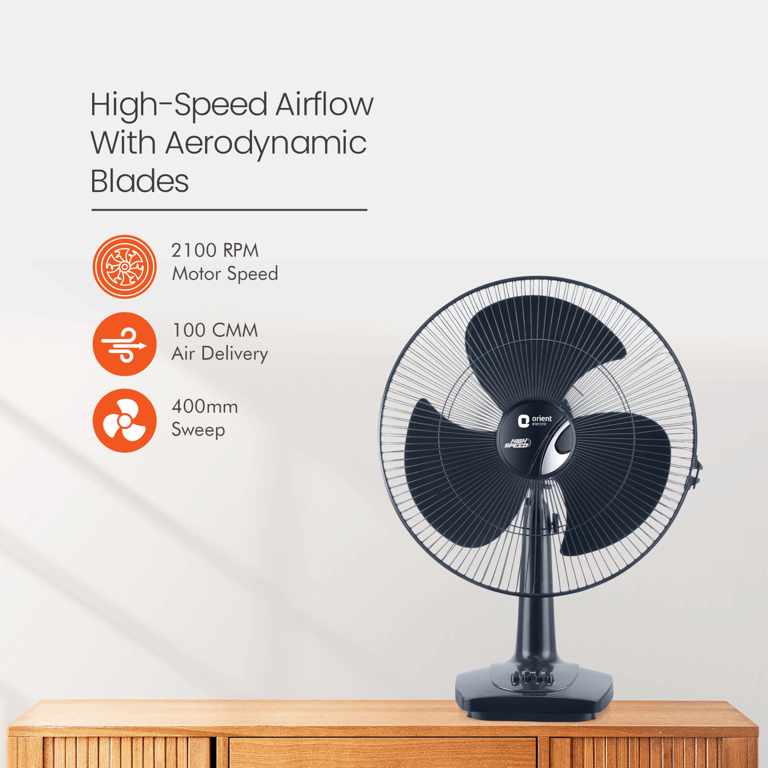 orientelectric Table 27 Trendz 400mm High Speed Table Fan - view 2