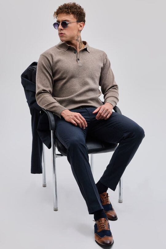 SNITCH Light Brown Knitted Polo Sweater