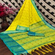 Peachmode Lemon Yellow Zari Woven Lichi Art Silk Saree With Tassels