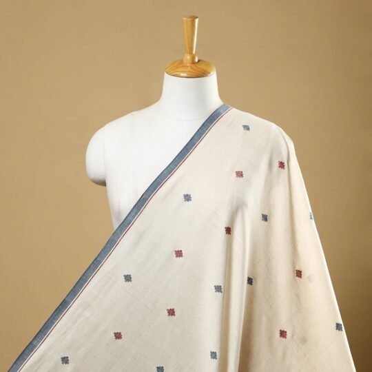 SOUTH KARGHA Beige - Handspun Handloom Natural Dyed Cotton Kora Jamdani Fabric 47