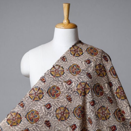 PITCHUKA SRINIVAS KALAMKARI PEDANA Beige - Pedana Kalamkari Hand Block Printed Cotton Fabric